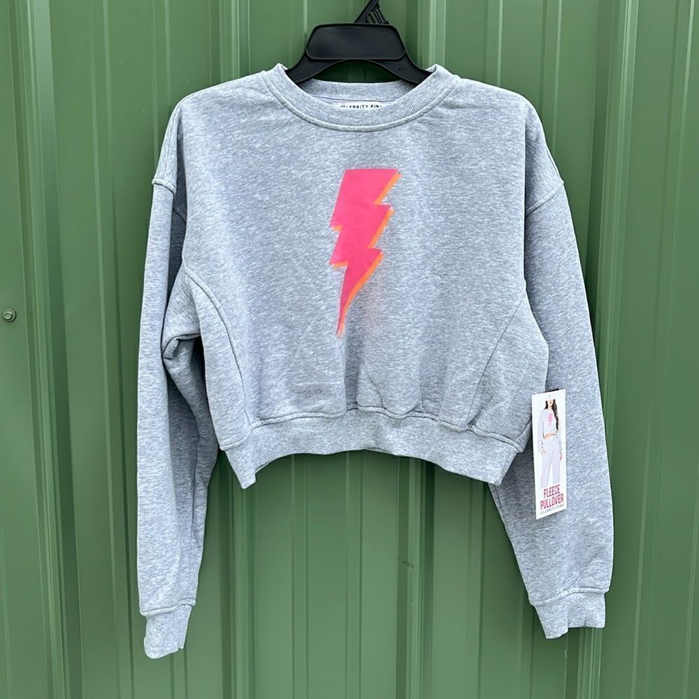 Celebrity Pink Cropped Fleece Sweatshirt w/Lightening Bolt Print Size S